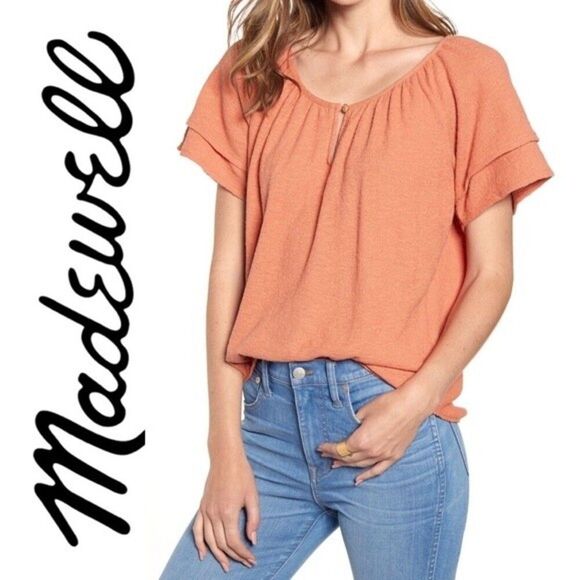 Madewell Texture & Thread Tiered Sleeve Orange Blouse Top XS Boho Cottagecore - Picture 1 of 16